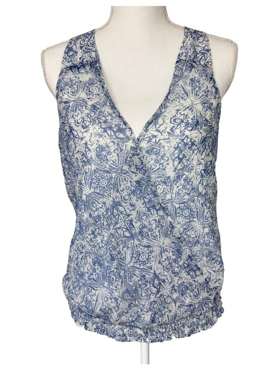 Lucky Brand Tops - Lucky Brand Blue White Womens Sleeveless Printed Top M Halter Travel Casual